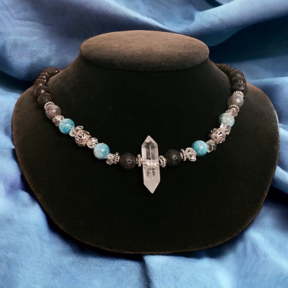 Crystal quartz & herkimers diamonds lava choker